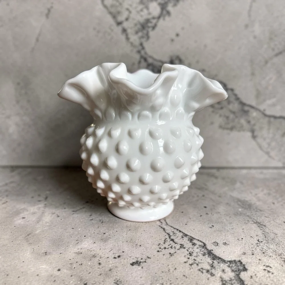 VTG-Fenton White Milk Glass Hobnail Ruffled 4